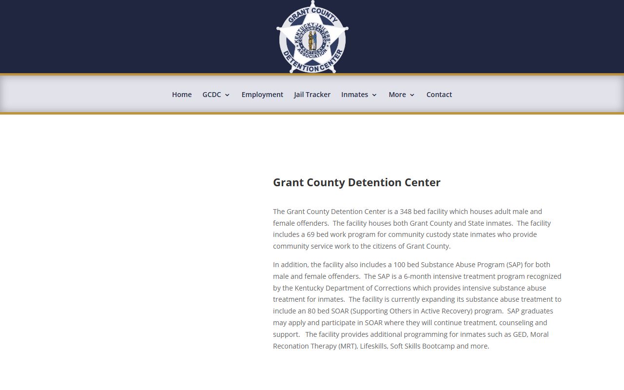 Grant County Detention Center inmate lookup about page and capacity details